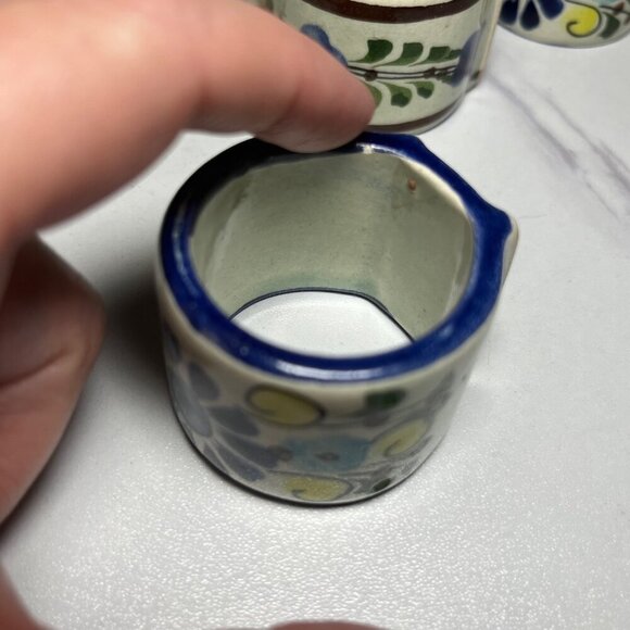 Hand-Painted Mexican Ceramic Floral Napkin Ring Set of 4 - Picture 8 of 11